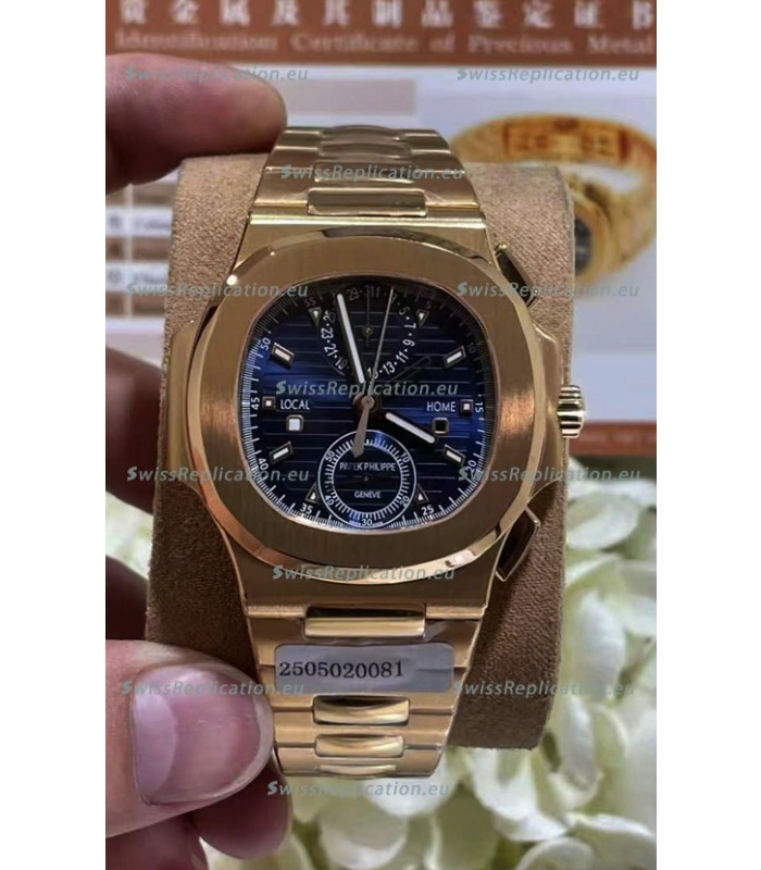 Patek Philippe Nautilus 5990R Rose Gold on 904L Steel Case in Blue Dial - 1:1 Mirror Replica