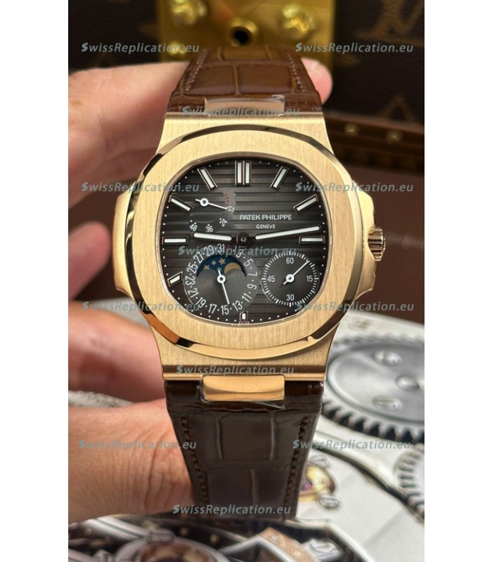 Patek Philippe Nautilus 5712/R 1:1 Quality Swiss Replica Watch in Grey Dial Leather Strap