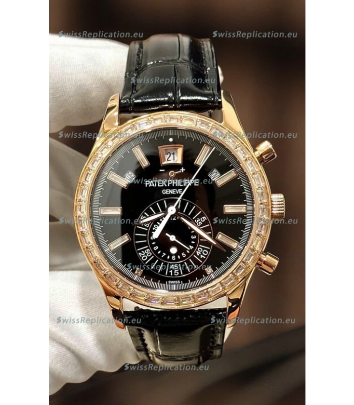 Patek Philippe Super Clone Complications 5961 Rose Gold Watch with Mossanites