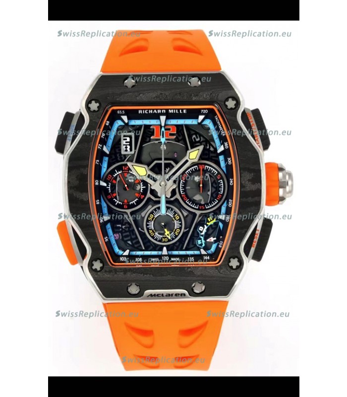 Richard Mille Super Clone RM65-01 Carbon Casing Replica Watch in Orange Strap 