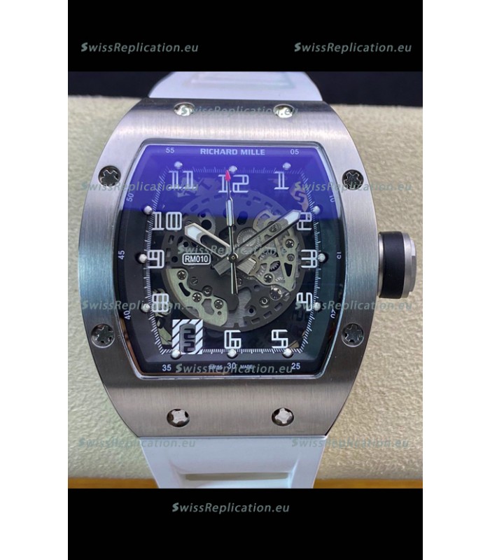 Richard Mille RM010 Stainless Steel Replica Watch in White Strap