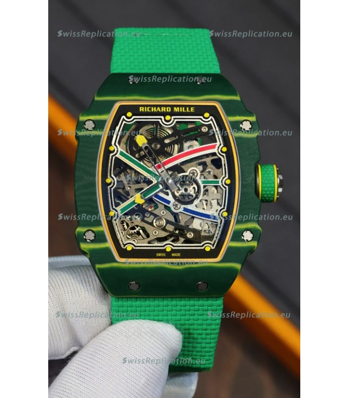 Richard Mille Super Clone RM67-02 Wayde Van Niekerk Green Carbon TPT 37 Grams Watch Green Strap