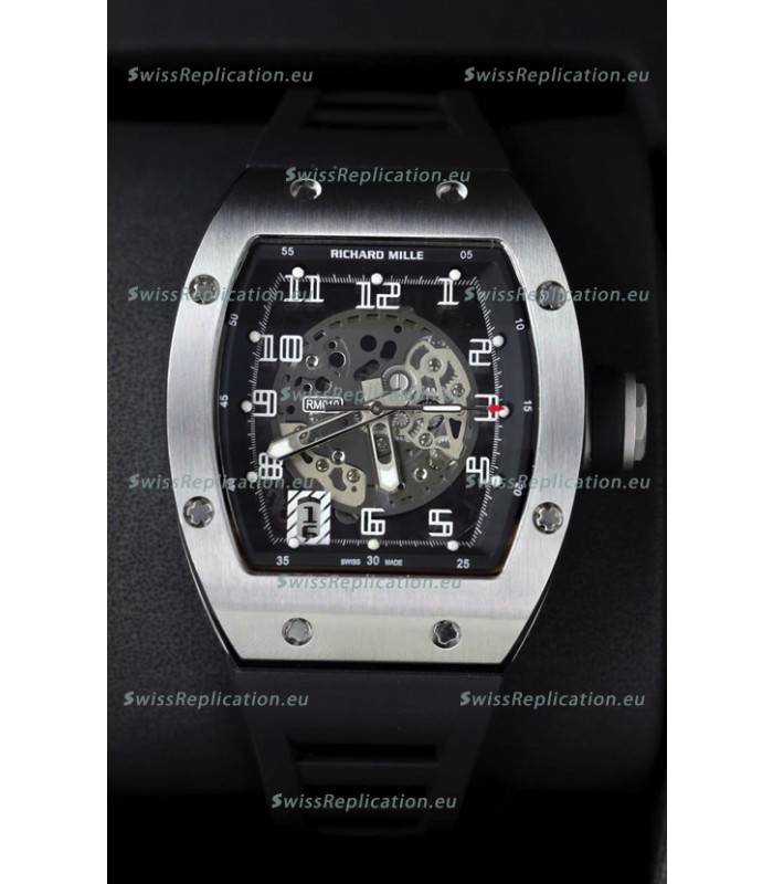 Richard Mille RM010 Stainless Steel Replica Watch in Black Strap