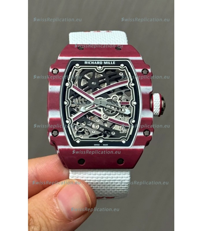 Richard Mille Super Clone RM67-02 Mutaz Barshim Red Carbon TPT 37 Grams Watch White Strap