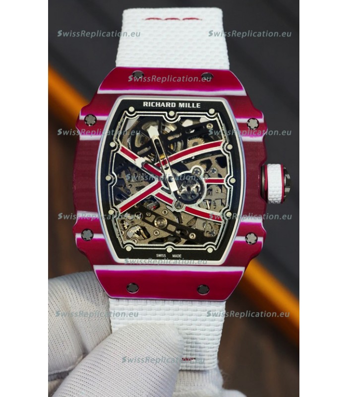Richard Mille Super Clone RM67-02 Mutaz Barshim Red Carbon TPT 37 Grams Watch White Strap