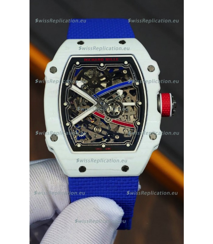 Richard Mille Super Clone RM67-02 Alexis Pinturault White Quartz TPT 37 Grams Watch Blue Strap