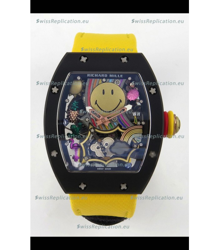 Richard Mille Super Clone RM088 Smiley Tourbillon Black Ceramic Velcro Strap Watch 