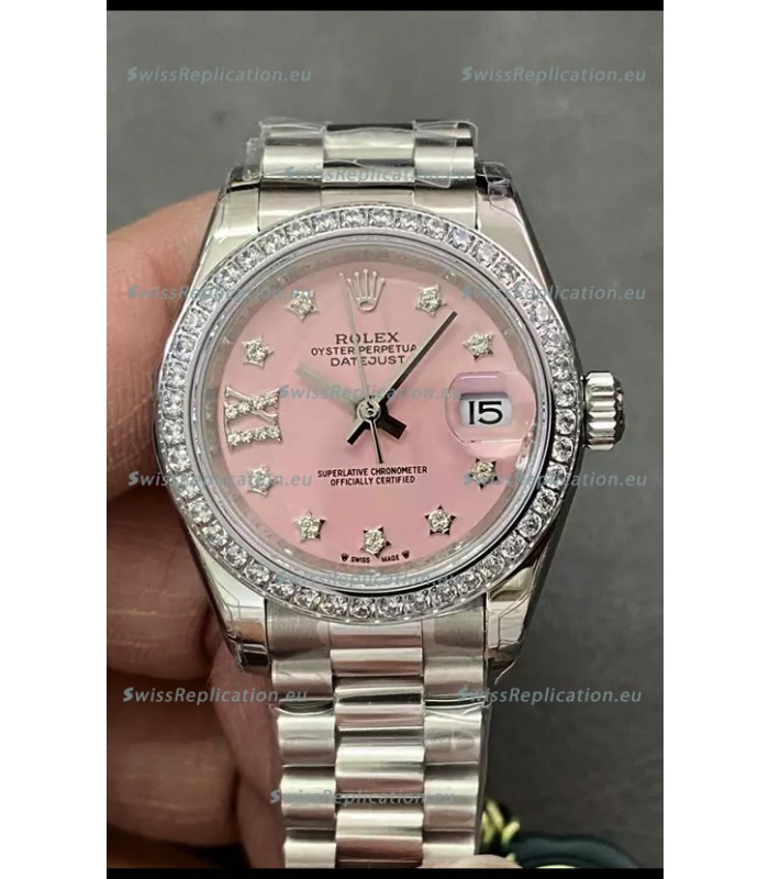 Rolex Datejust Super Clone Pink Dial Steel Casing Watch 28MM