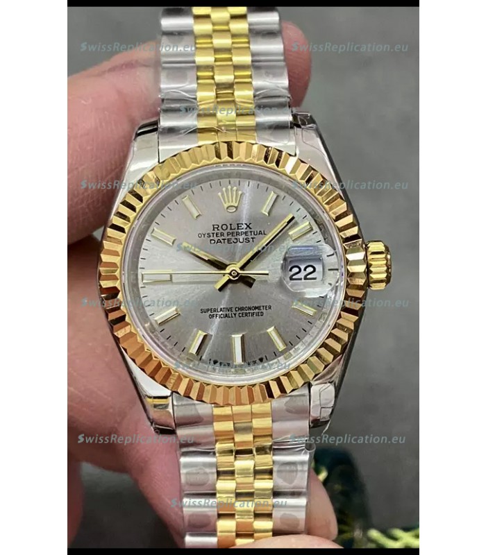 Rolex Datejust Super Clone Grey Dial 2 Tone Yellow Rose Gold Watch 28MM