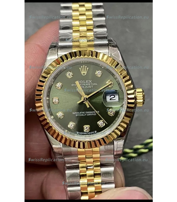 Rolex Datejust Super Clone Green Dial 2 Tone Yellow Rose Gold Watch 28MM