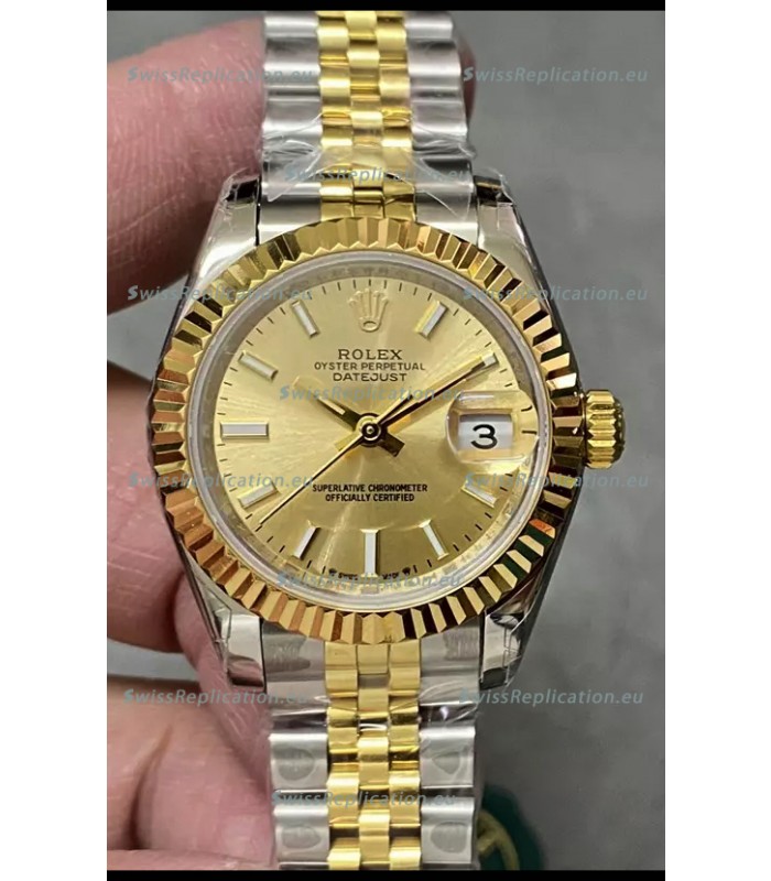 Rolex Datejust Super Clone Gold Dial 2 Tone Yellow Rose Gold Watch 28MM
