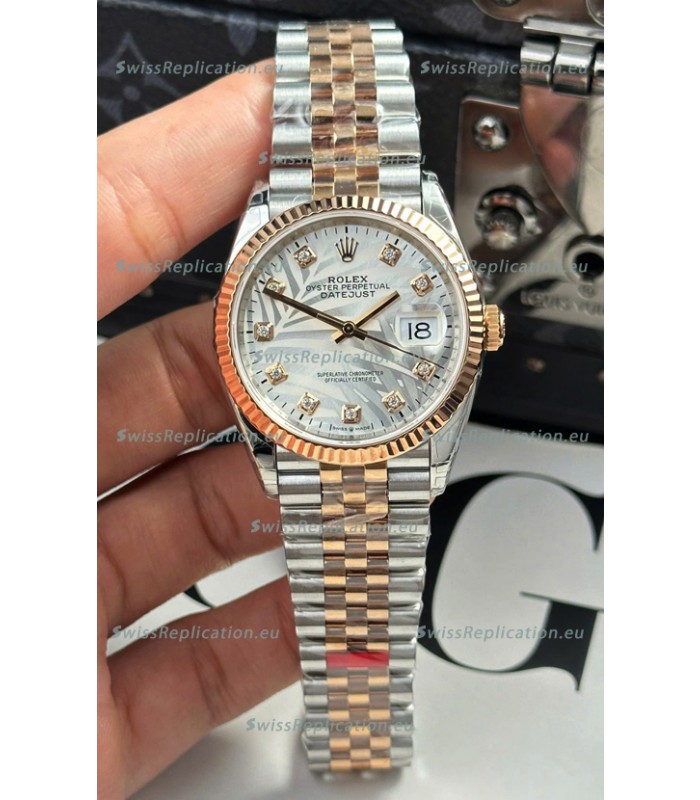Rolex Datejust Cal.3235 Movement Super Clone Rose Gold 2 Tone 36MM - Silver Fluted Motif Dial