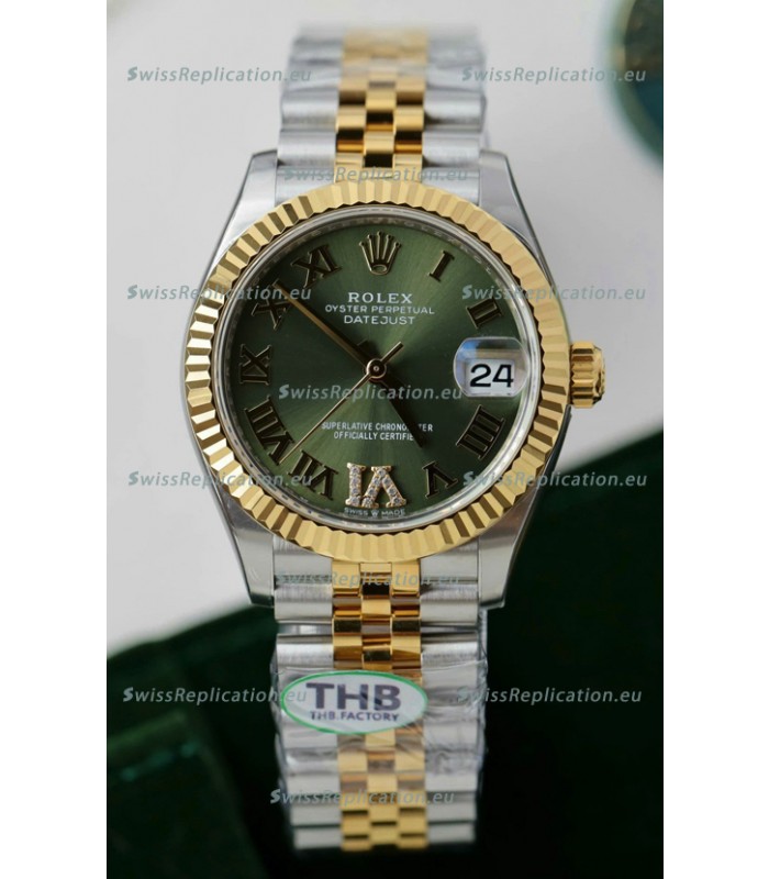 Rolex Datejust Cal.3235 Movement Super Clone Rose Gold 2 Tone 31MM Green Dial Watch 