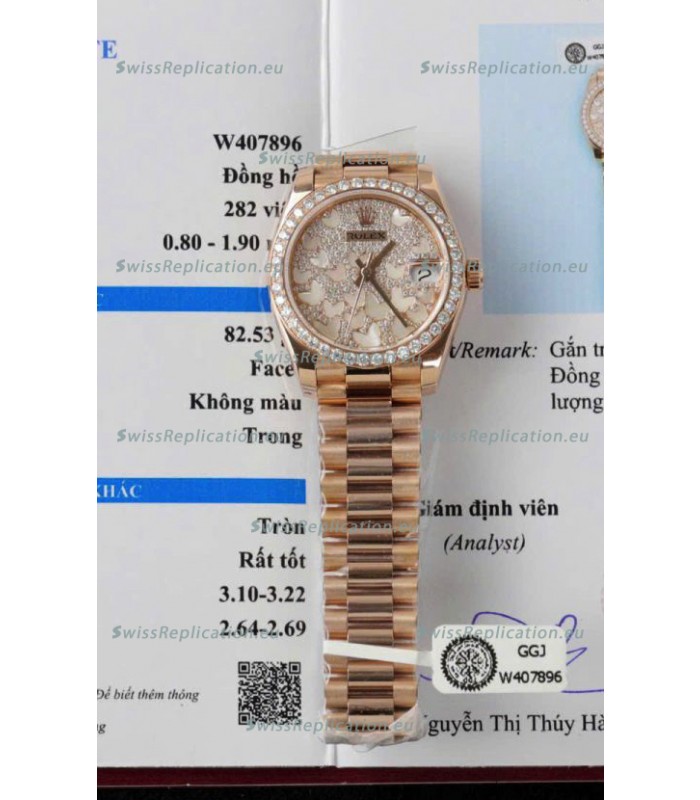 Rolex Datejust Super Clone Mossanites Butterfly Dial 31MM Rose Gold Watch 