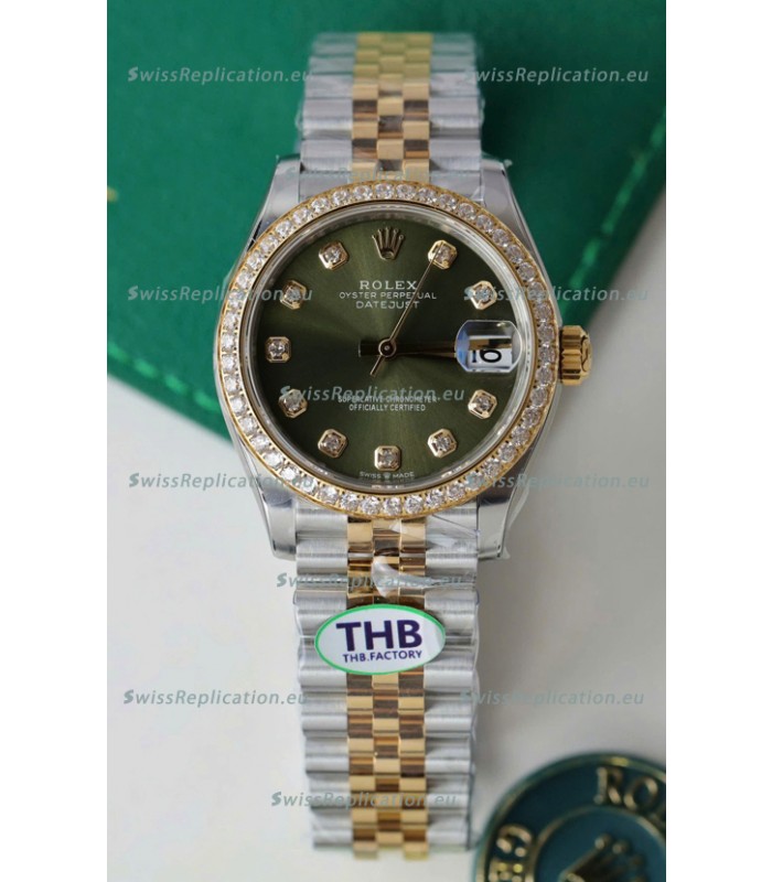 Rolex Datejust Cal.3235 Movement Super Clone Rose Gold 2 Tone 31MM Green Dial Watch 