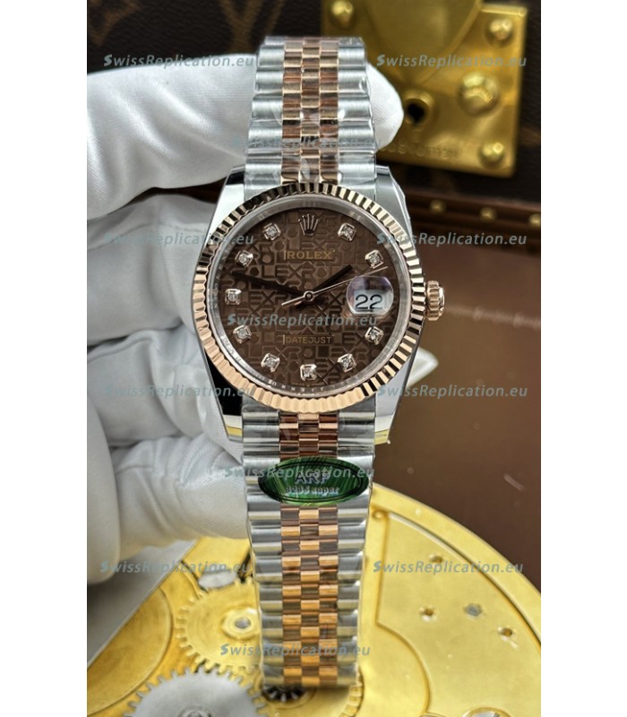 Rolex Datejust Super Clone Cal.3235 Brown Computer Dial 2 Tone Rose Gold Casing Watch 36MM