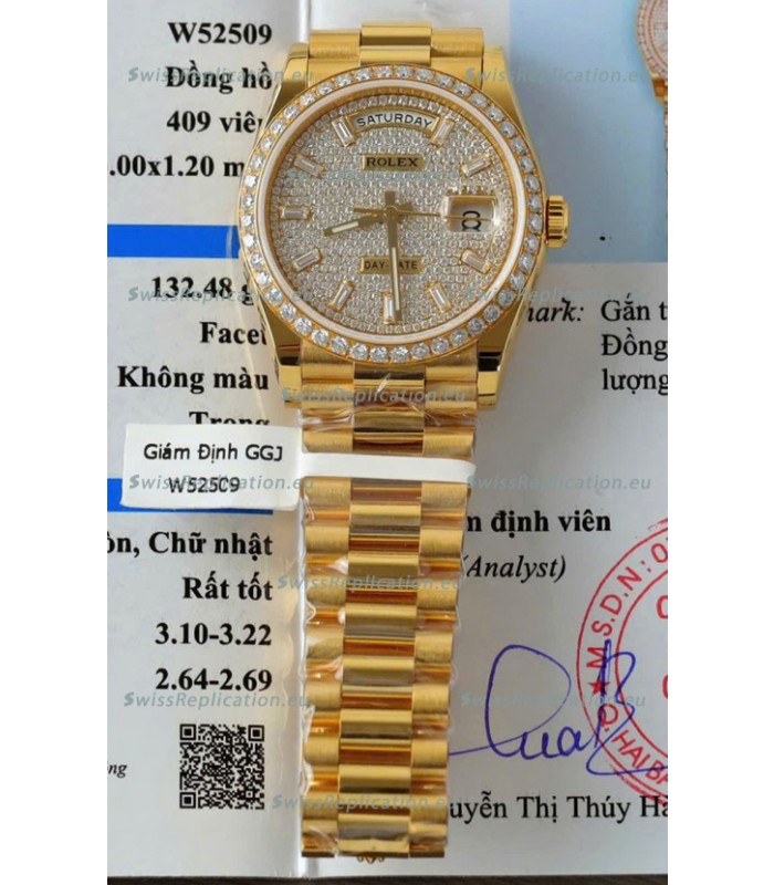 Rolex Day Date Super Clone Yelllow Gold Plated Custom Modified Diamonds Paved Watch