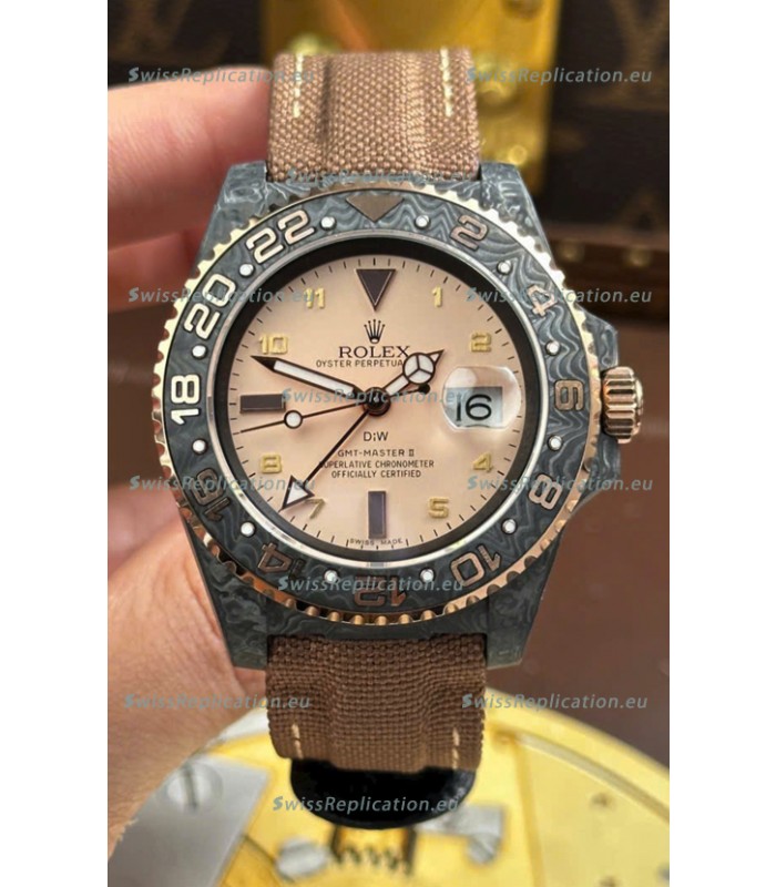 Rolex GMT Masters DiW Black Carbon Casing Swiss Replica Watch Beige Gray Dial 