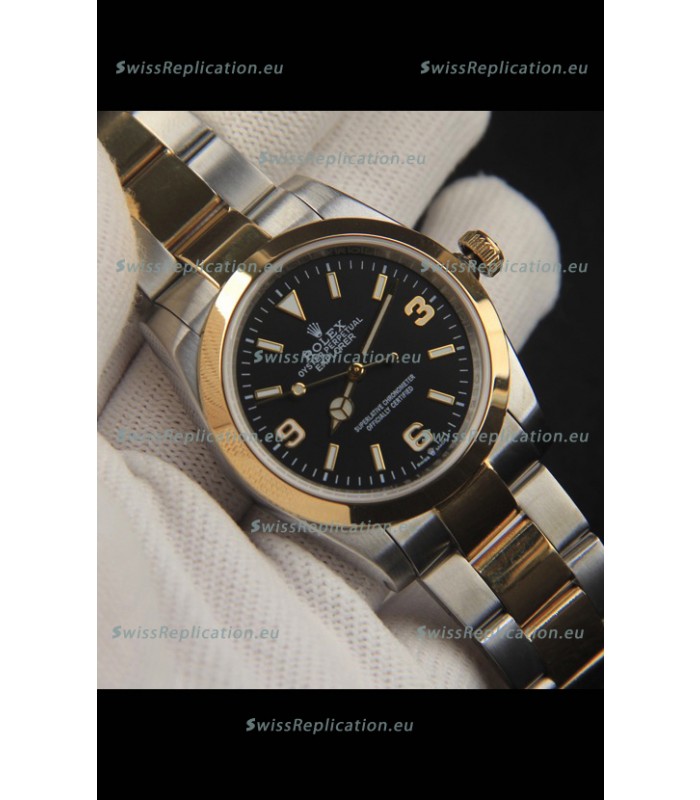 Rolex Explorer I Japanese Movement Replica Watch in Two Tone Black Dial 36MM