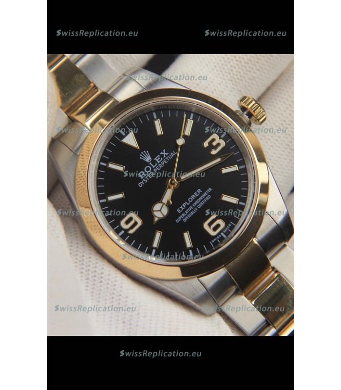 Rolex Explorer I Japanese Movement Replica Watch in Two Tone Black Dial 39MM