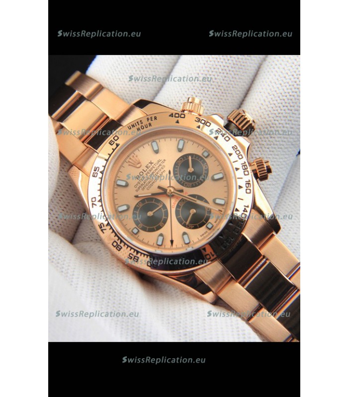 Rolex Daytona Japanese Movement Gold Casing Replica Watch in Gold Dial