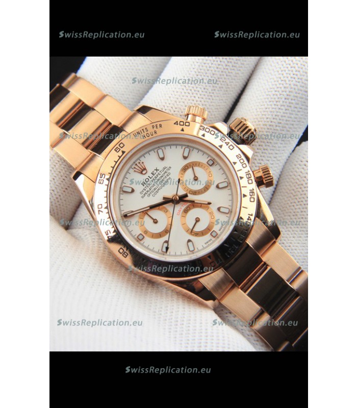 Rolex Daytona Japanese Movement Gold Casing Replica Watch in White Dial