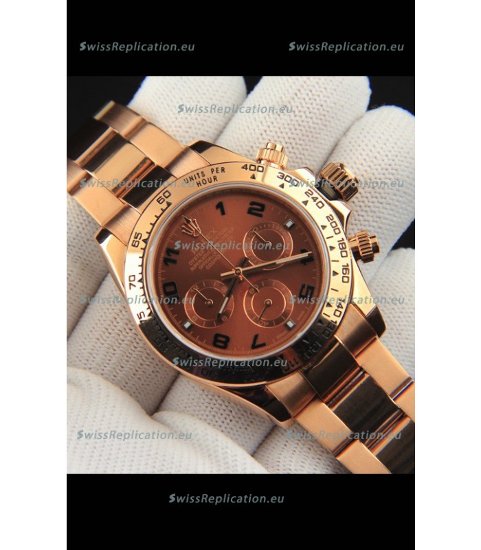 Rolex Daytona Japanese Movement Gold Casing Replica Watch in Brown Dial