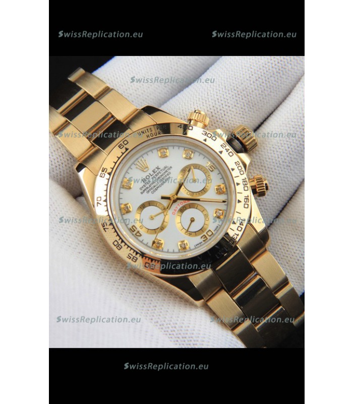 Rolex Daytona Japanese Movement Gold Casing Replica Watch in White Dial