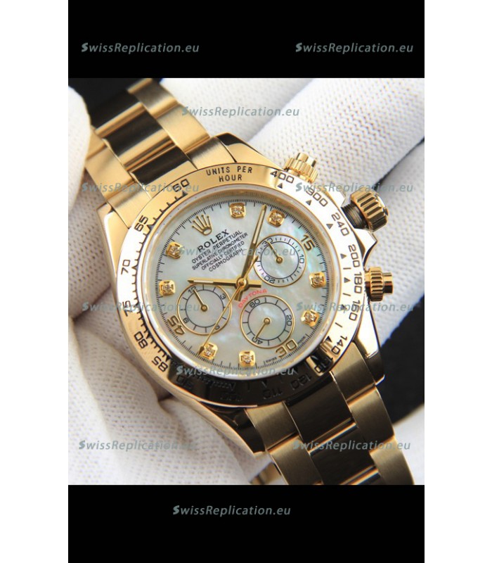 Rolex Daytona Japanese Movement Gold Casing Replica Watch in Mother of Pearl Dial 