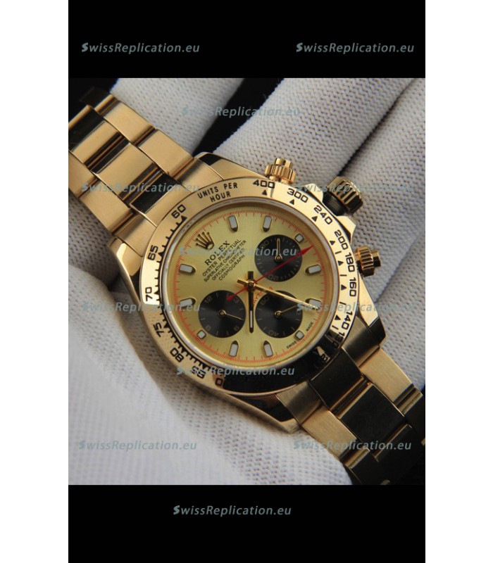 Rolex Daytona Japanese Movement Gold Casing Replica Watch in Gold Dial 