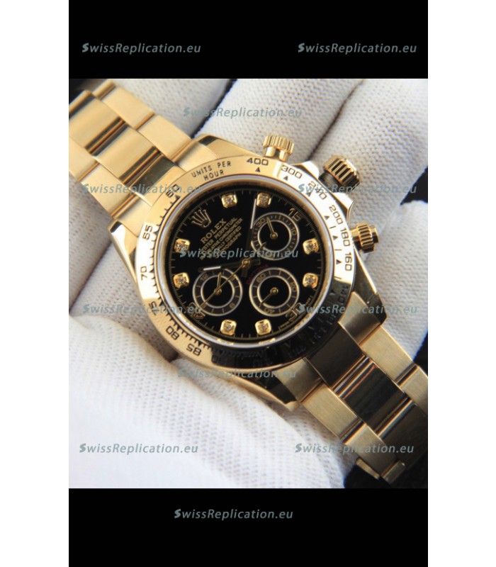 Rolex Daytona Japanese Movement Gold Casing Replica Watch in Black Dial 