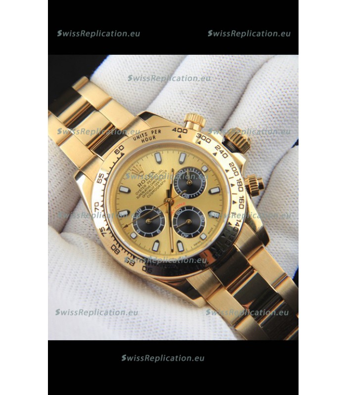 Rolex Daytona Japanese Movement Gold Casing Replica Watch in Gold Dial 