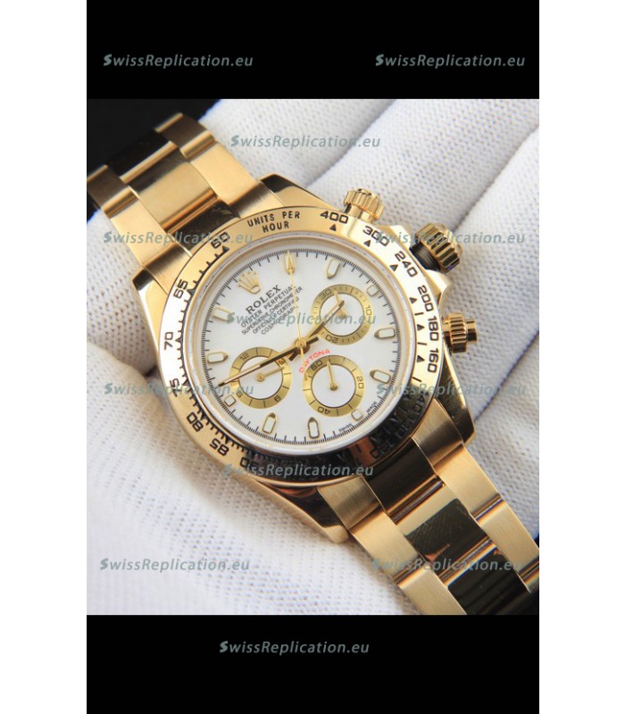 Rolex Daytona Japanese Movement Gold Casing Replica Watch in White Dial 