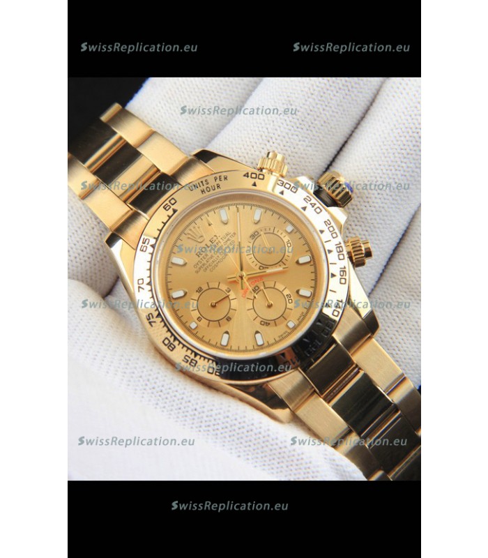 Rolex Daytona Japanese Movement Gold Casing Replica Watch in Gold Dial 