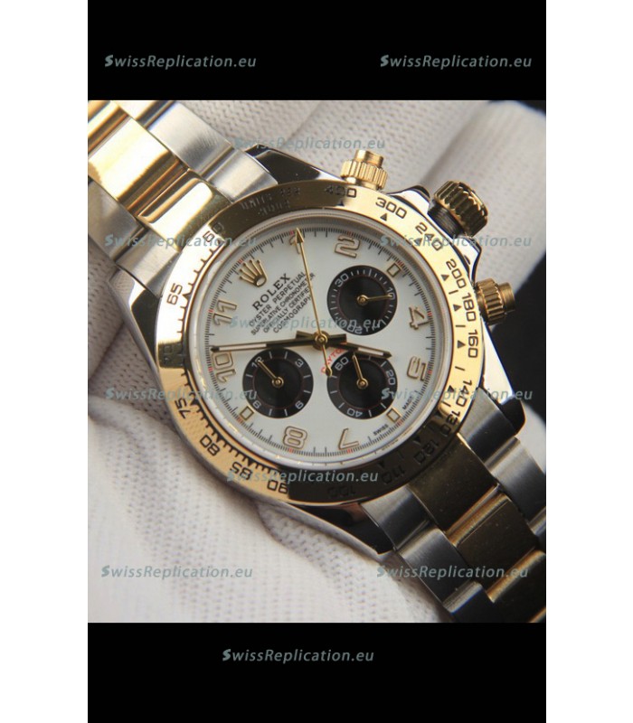 Rolex Daytona Japanese Movement Two Tone Gold Casing Watch in White Dial 