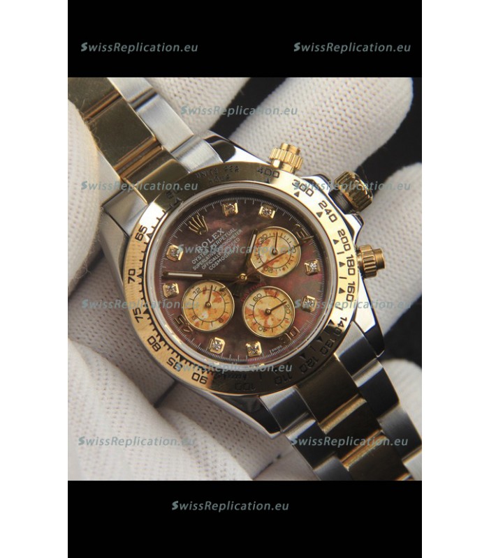 Rolex Daytona Japanese Movement Two Tone Gold Casing Watch in Pearl Dial 