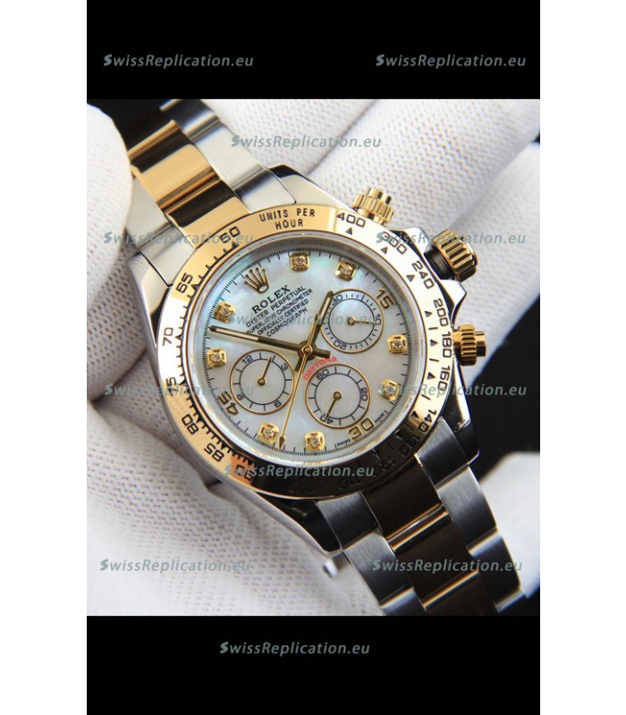 Rolex Daytona Japanese Movement Two Tone Gold Casing Watch in Pearl Dial 