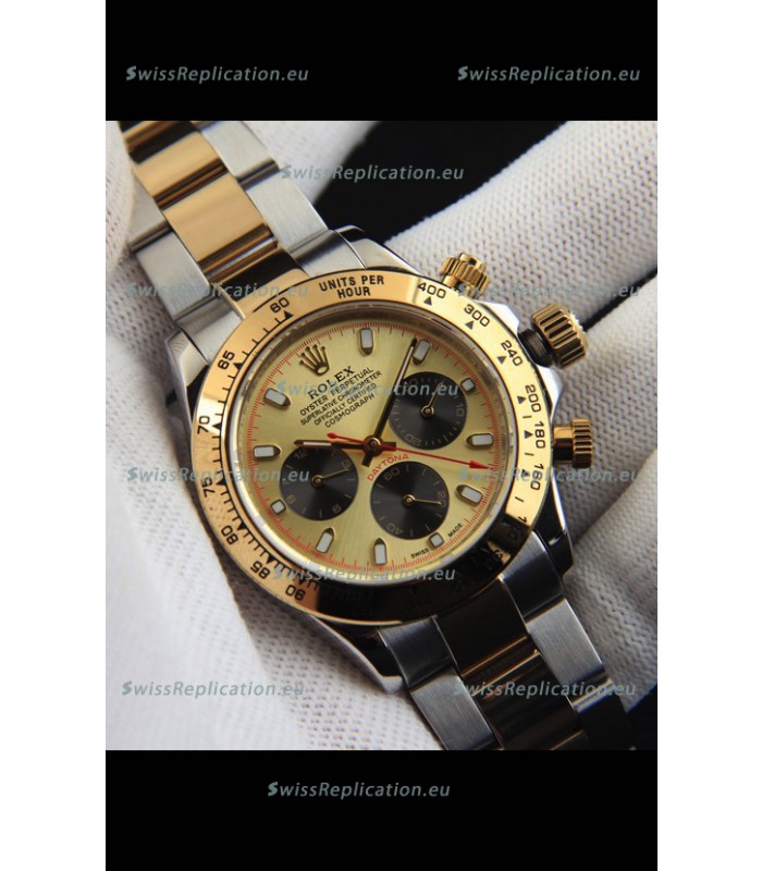 Rolex Daytona Japanese Movement Two Tone Gold Casing Watch in Gold Dial 