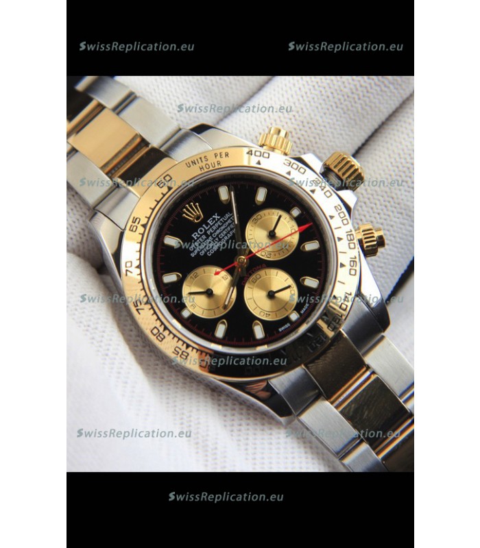Rolex Daytona Japanese Movement Two Tone Gold Casing Watch in Black Dial 