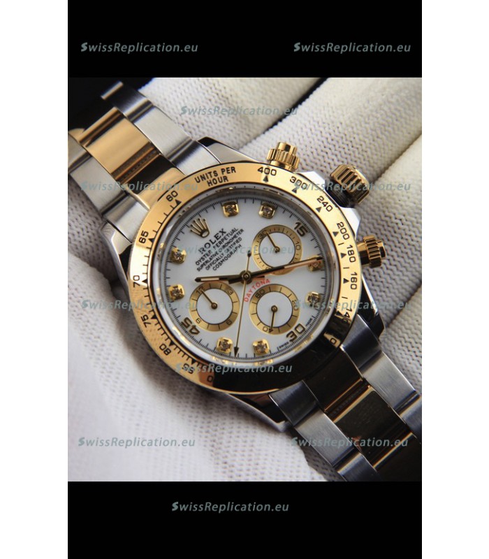 Rolex Daytona Japanese Movement Two Tone Gold Casing Watch in White Dial 