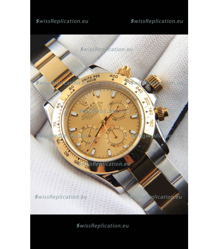 Rolex Daytona Japanese Movement Two Tone Gold Casing Watch in Gold Dial 