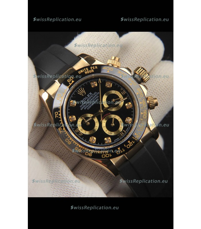 Rolex Daytona Japanese Movement Gold Casing Replica Watch in Black Dial 