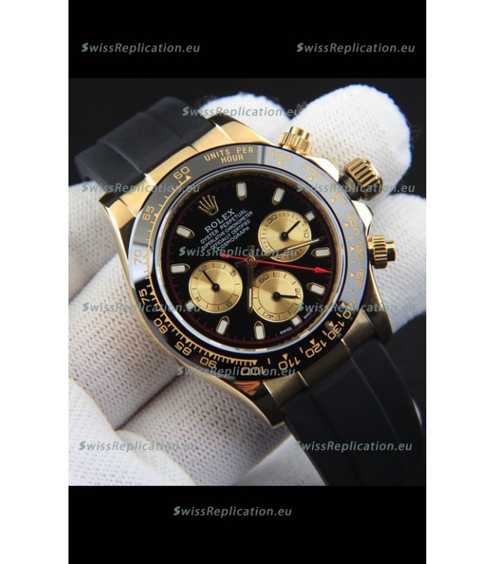 Rolex Daytona Japanese Movement Gold Casing Replica Watch in Black Dial 