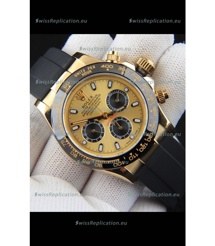 Rolex Daytona Japanese Movement Gold Casing Replica Watch in Gold Dial 