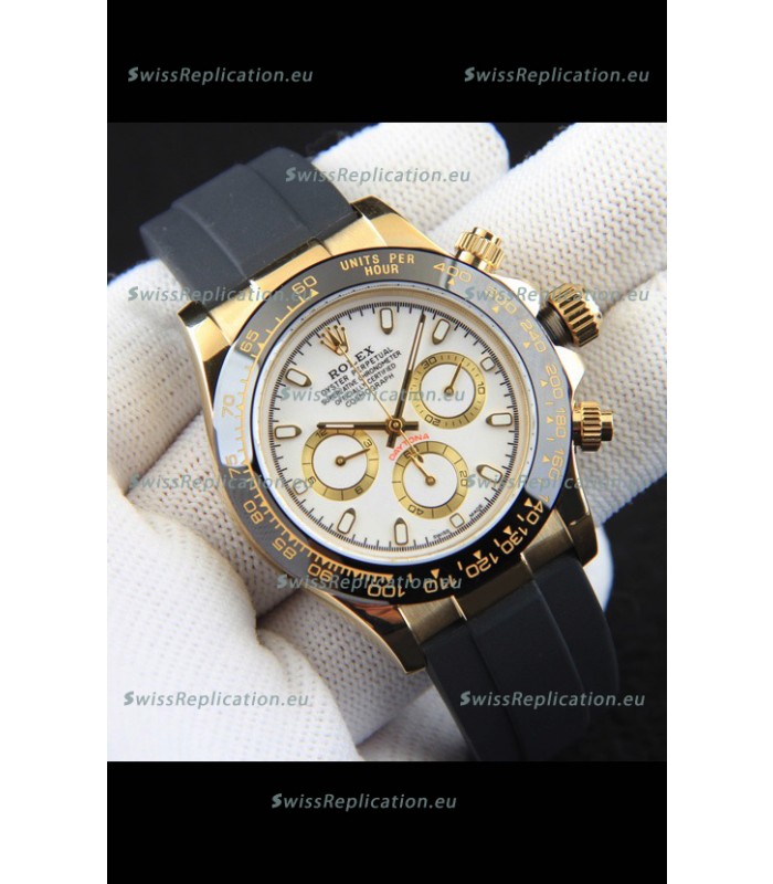 Rolex Daytona Japanese Movement Gold Casing Replica Watch in White Dial 
