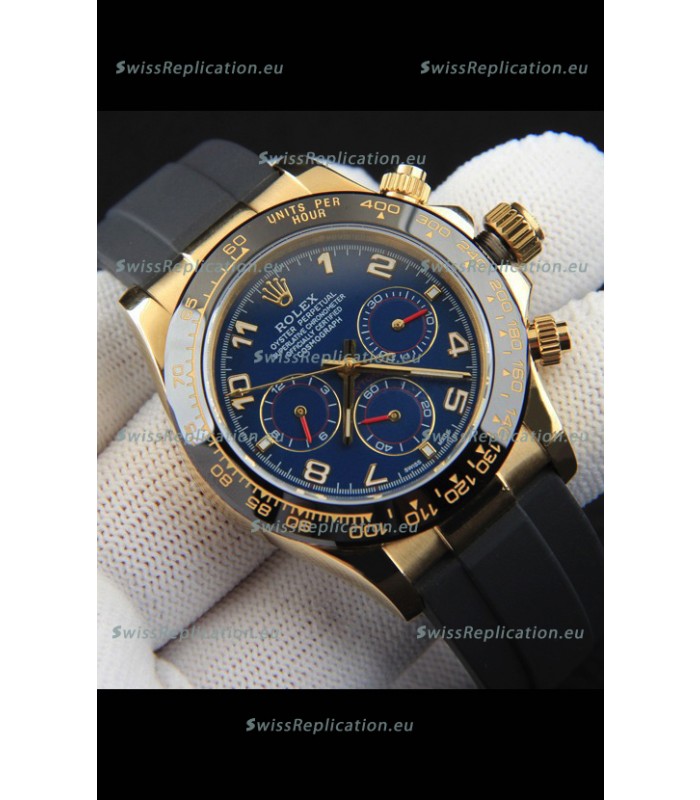 Rolex Daytona Japanese Movement Gold Casing Replica Watch in Blue Dial 