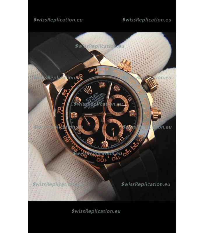 Rolex Daytona Japanese Movement Gold Casing Replica Watch in Black Dial 