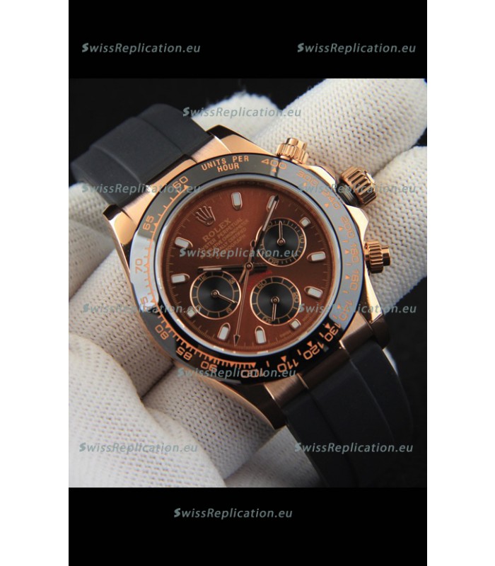 Rolex Daytona Japanese Movement Gold Casing Replica Watch in Brown Dial 