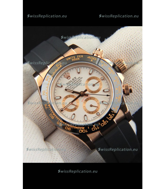Rolex Daytona Japanese Movement Gold Casing Replica Watch in White Dial 