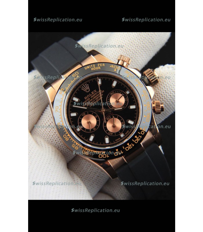 Rolex Daytona Japanese Movement Gold Casing Replica Watch in Black Dial 
